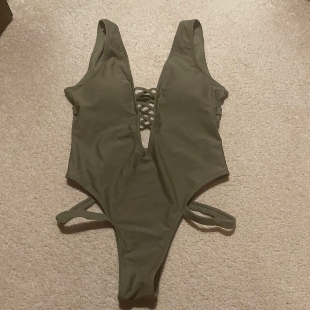 Olive Green One Piece Swimsuit- Size Small